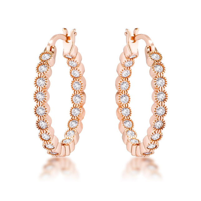 Dotted CZ Round Bezel Hoop Earrings
