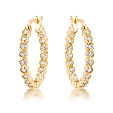 Dotted CZ Round Bezel Hoop Earrings