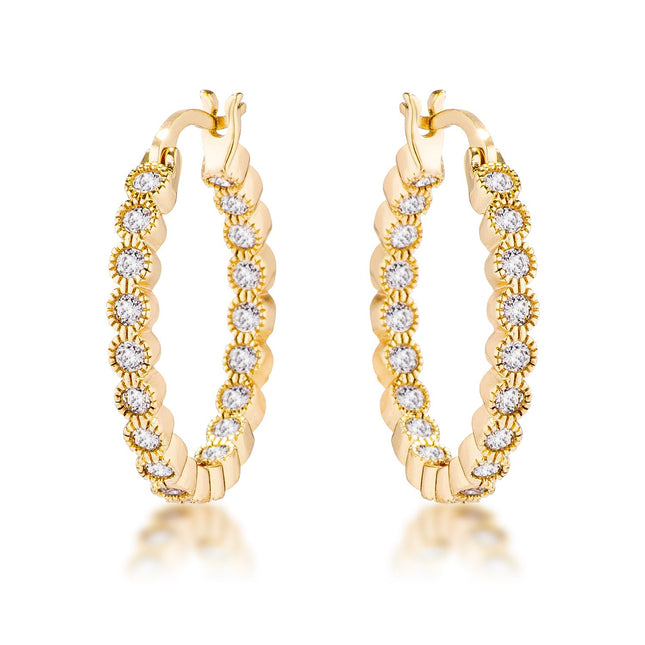 Dotted CZ Round Bezel Hoop Earrings