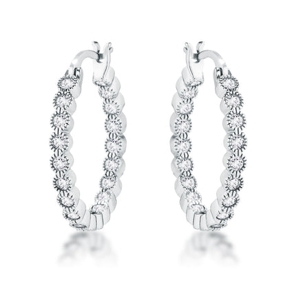 Dotted CZ Round Bezel Hoop Earrings