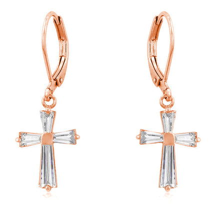 CZ Cross Drop Earrings