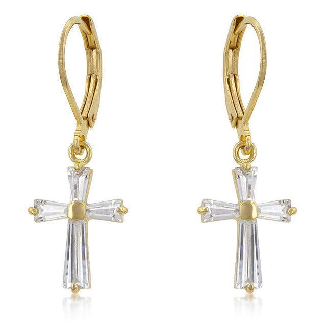 CZ Cross Drop Earrings