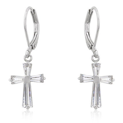 CZ Cross Drop Earrings