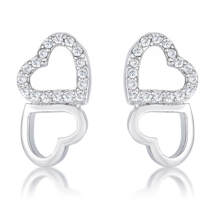 .17 Ct Melded Hearts and CZ Stud Earrings