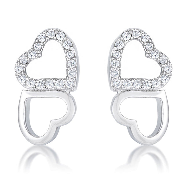 .17 Ct Melded Hearts and CZ Stud Earrings