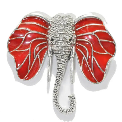 Antique Silver/ Clear, Red, big size elephant enamel pin brooch