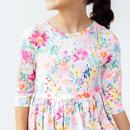 Field of Flowers 3/4 Sleeve Pocket Twirl Dress