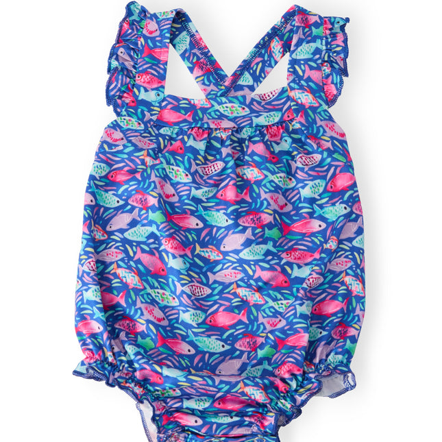Fish in the Sea Ruffle Cross Back Romper