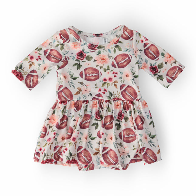 Footballs & Flowers 3/4 Sleeve Twirl Bodysuit