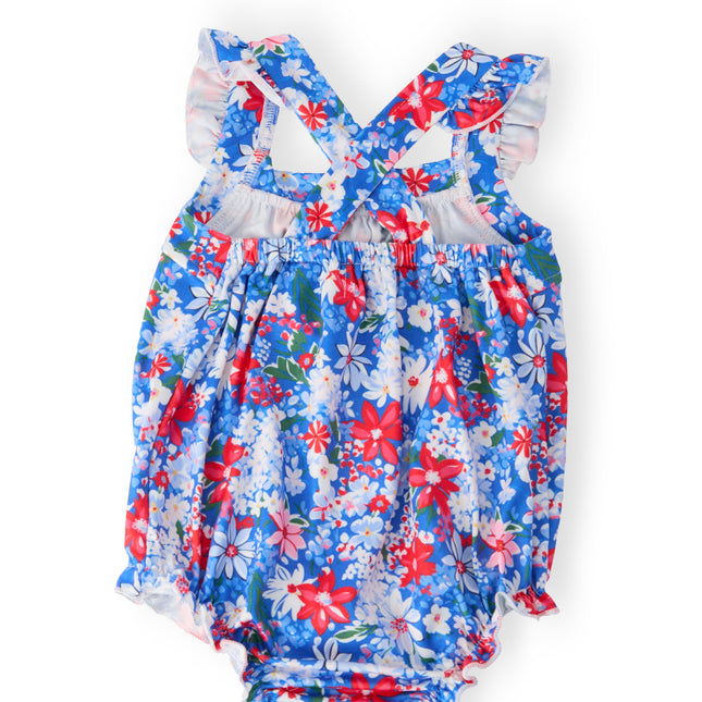 Freedom Flowers Ruffle Cross Back Romper