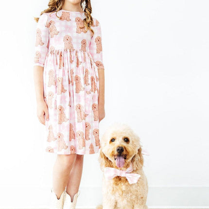 Goldendoodle 3/4 Sleeve Pocket Twirl Dress