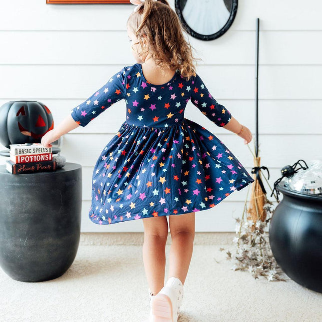 Halloween Stars 3/4 Sleeve Pocket Twirl Dress