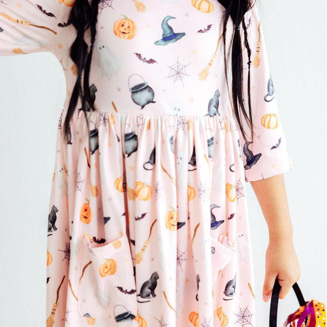 Hey Boo 3/4 Sleeve Pocket Twirl Dress