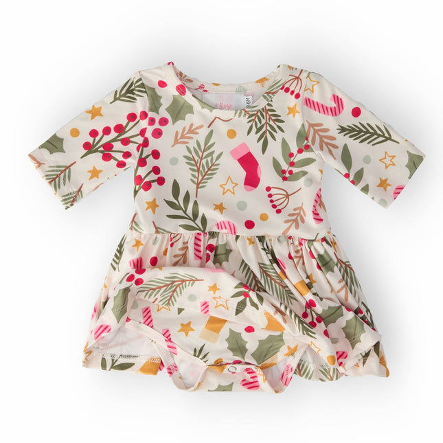 Holly Jolly Christmas 3/4 Sleeve Twirl Bodysuit