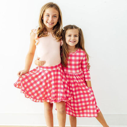 Hot Pink Gingham Ruffle Twirl Skort