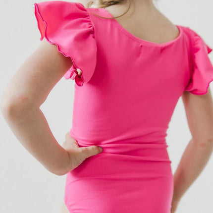 Hot Pink S/S Flutter Sleeve Leotard