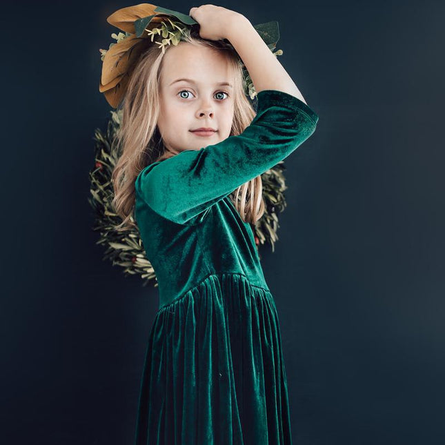 Hunter Green Velvet Twirl Dress