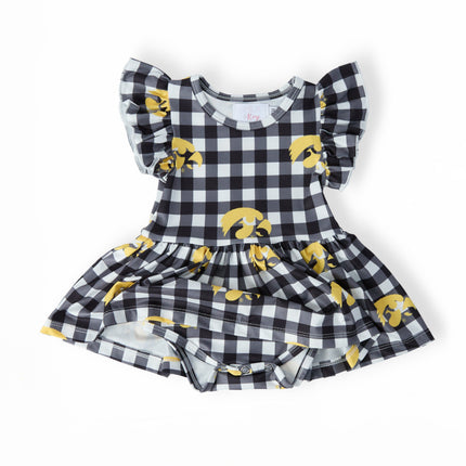 Iowa Plaid Tigerhawk Flutter Twirl Bodysuit
