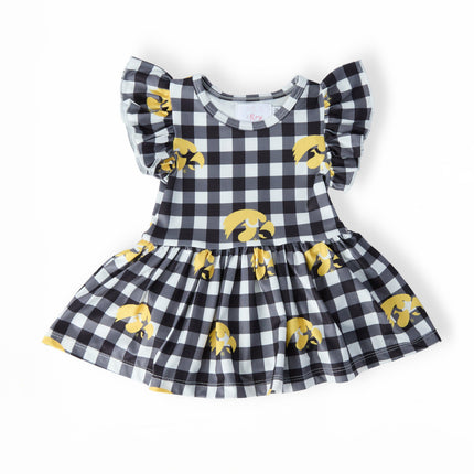 Iowa Plaid Tigerhawk Flutter Twirl Bodysuit