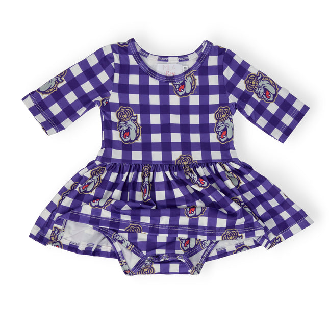 JMU Plaid Duke Dog 3/4 Sleeve Twirl Bodysuit