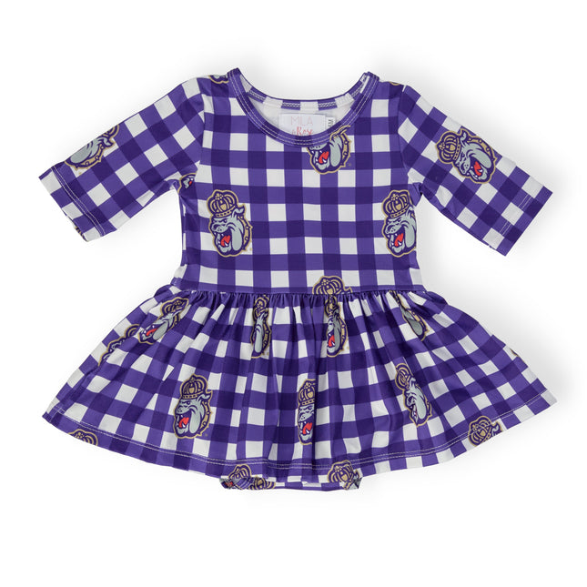 JMU Plaid Duke Dog 3/4 Sleeve Twirl Bodysuit