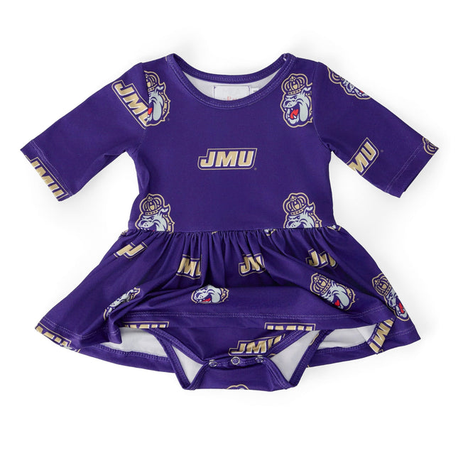 JMU Purple Duke Dog 3/4 Sleeve Twirl Bodysuit