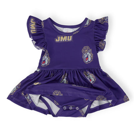 JMU Purple Duke Dog Flutter Twirl Bodysuit