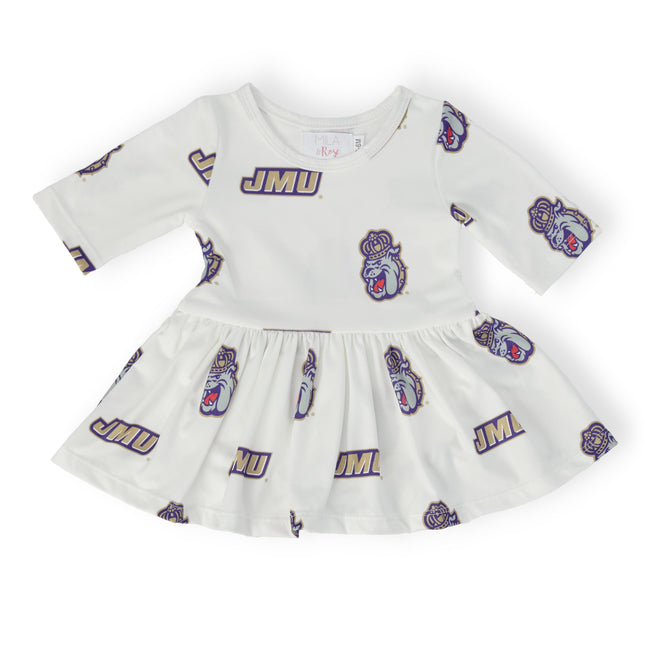 JMU White Duke Dog 3/4 Sleeve Twirl Bodysuit