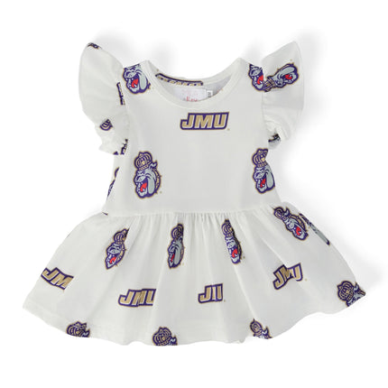 JMU White Duke Dog Flutter Twirl Bodysuit
