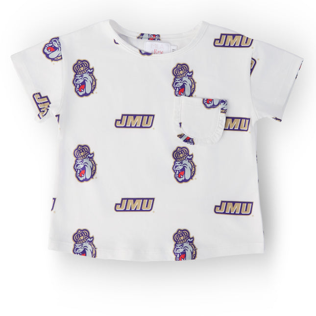 JMU White Duke Dog Ruffle Pocket Tee