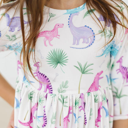 Dino Darling 3/4 Sleeve Pocket Twirl Dress