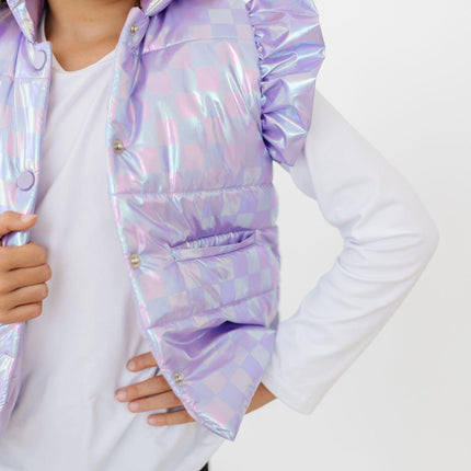 Lavender Haze Checker Puffer Vest