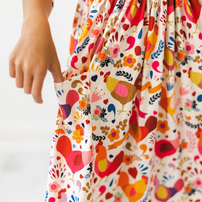 Little Red Hen 3/4 Sleeve Pocket Twirl Dress