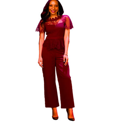 Sexy Summer Burgundy Lace Jumpsuit Women's fashion