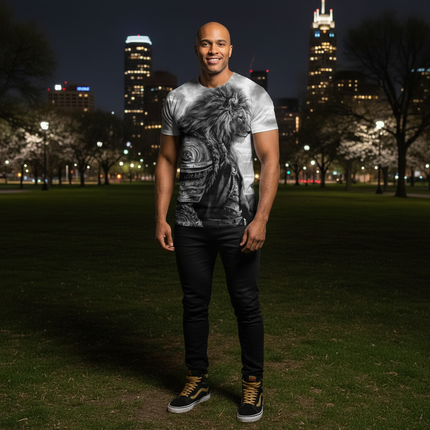 Urban Safari Men's Lion T-Shirt - 3D Printed Animal Graphic Tee, Gold/Black Streetwear, Short Sleeve Crew