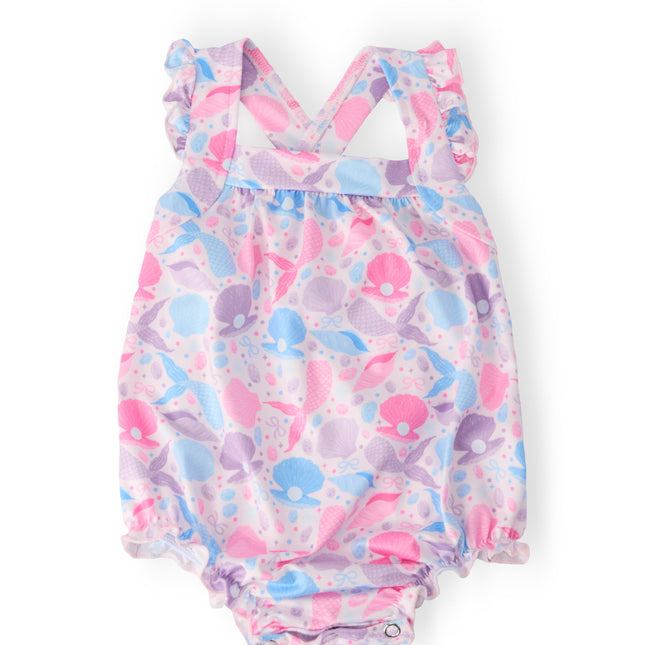 Mermaid Tails Ruffle Cross Back Romper
