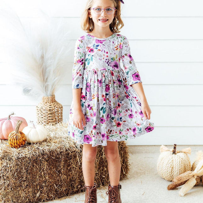 Midnight Rain 3/4 Sleeve Pocket Twirl Dress