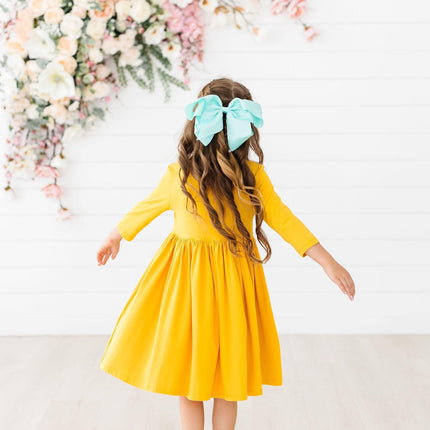 Mustard 3/4 Sleeve Pocket Twirl Dress