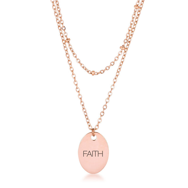 Double Chain FAITH Necklace Rose Gold