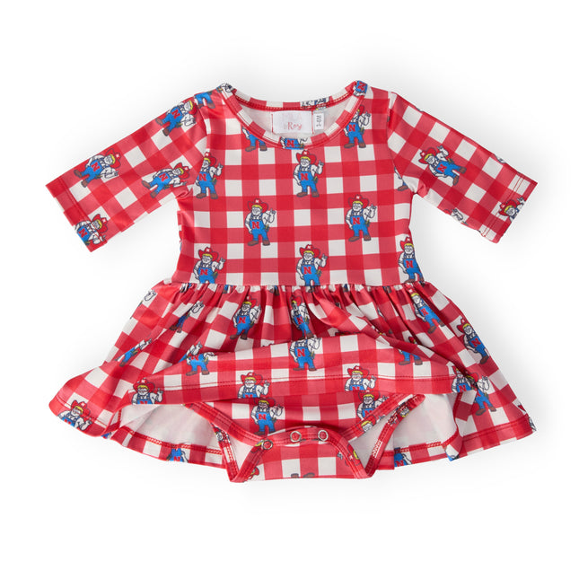 Nebraska Plaid Herbie Husker 3/4 Sleeve Twirl Bodysuit