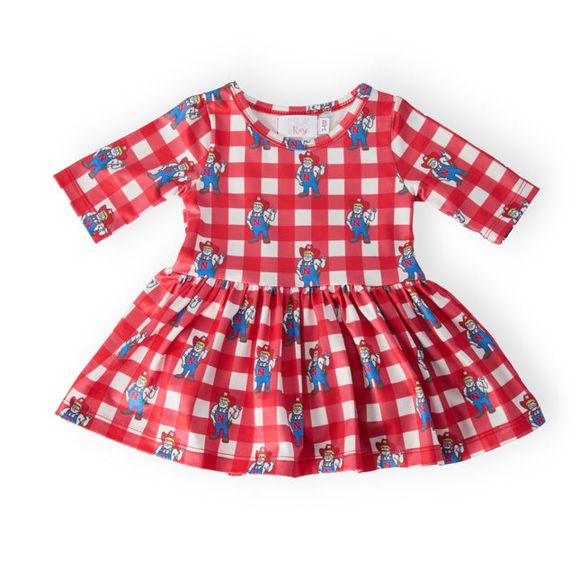 Nebraska Plaid Herbie Husker 3/4 Sleeve Twirl Bodysuit