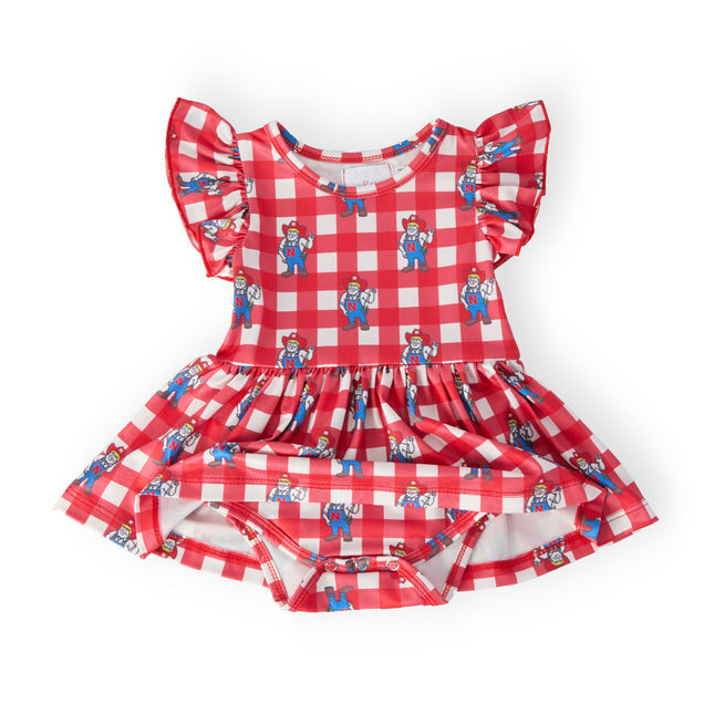Nebraska Plaid Herbie Husker Flutter Twirl Bodysuit