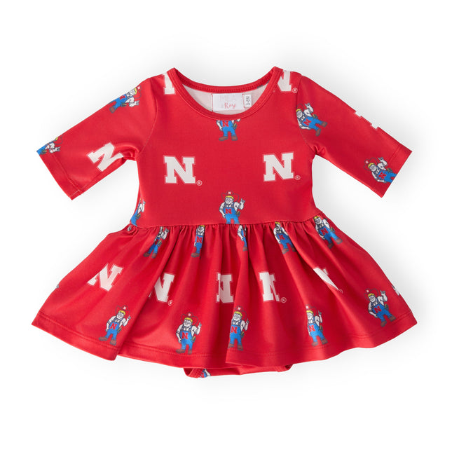 Nebraska Red Herbie Husker 3/4 Sleeve Twirl Bodysuit