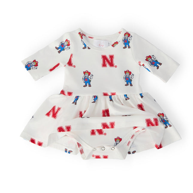 Nebraska White Herbie Husker 3/4 Sleeve Twirl Bodysuit