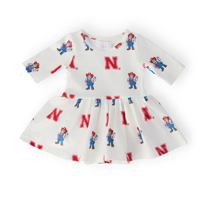 Nebraska White Herbie Husker 3/4 Sleeve Twirl Bodysuit