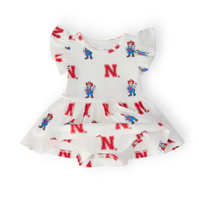 Nebraska White Herbie Husker S/S Flutter Twirl Bodysuit