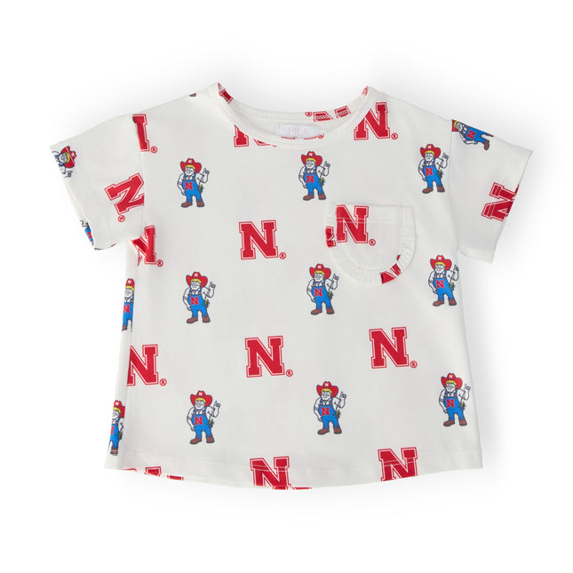 Nebraska White Herbie Husker Ruffle Pocket Tee
