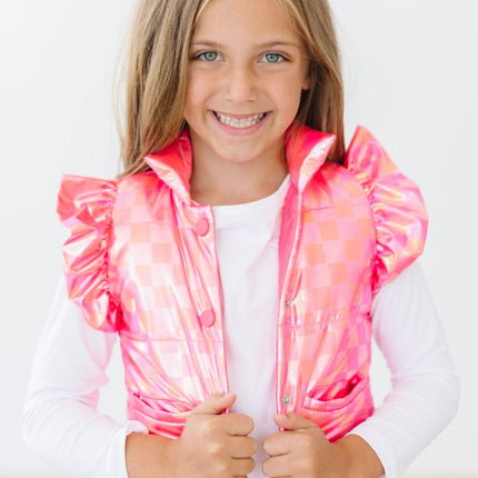 Neon Pink Checker Puffer Vest