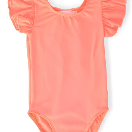 Neon Coral S/S Flutter Sleeve Leotard