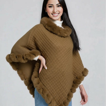 New Luxury Rabbit Fur Collar Shawl Cape for women Elegant Autumn Winter Fashion